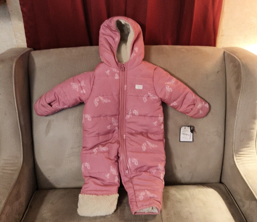OshKosh B'gosh Pink And Cream Winter Pram Suit With Flip Booties